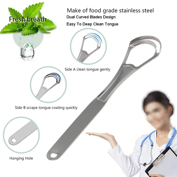 New Arrival Arc Scraper 304 Stainless Steel Tongue Scraper With Travel Plastic Sleeve photo-2