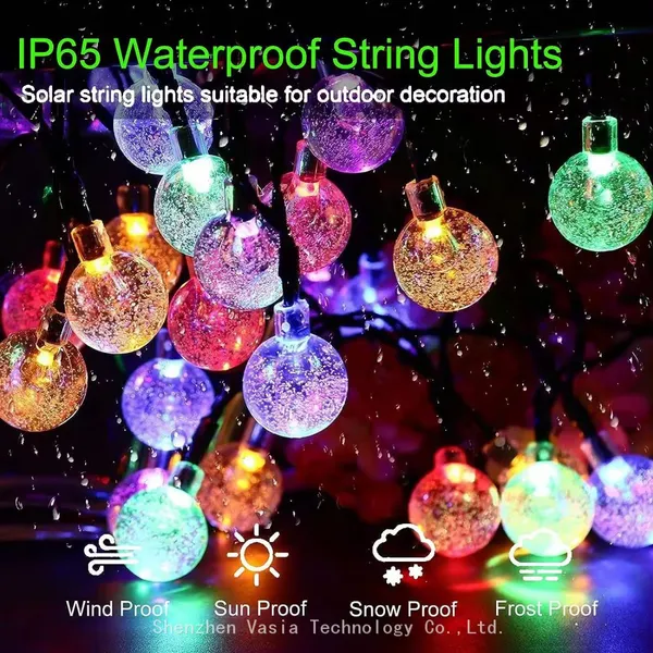 Warm White Solar Crystal Globe String Lights - Waterproof for Outdoor Landscape Garden Christmas Party Decor photo-2