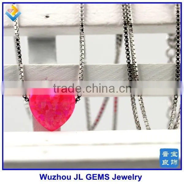 Fashion Synthetic Pink Heart Opal Stone Pendant 925 Sterling Silver Necklace Jewelry photo-3