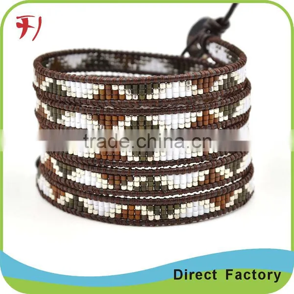 Boutique Wholesale Orange Agate And Gold Semi-precious Stone Beads Wrap Leather Bracelet