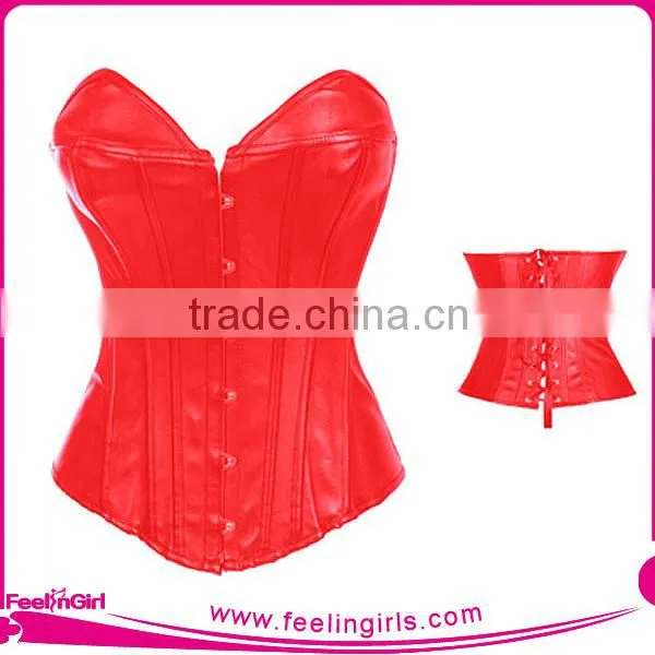 Best Sale China Factory Red Leather Steel Boned Tight Corsets photo-3