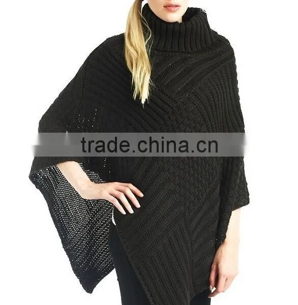 Winter Skies Black Turtleneck Poncho Sweater photo-4