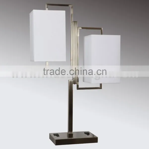 UL Listed Double Lights Hotel Desk Light With Double Shades And Switches And outlets T20078