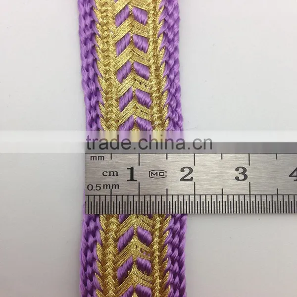 Webbing Polyester Metallic Gold Braid Royal Purple Trimming Lace for Garment Accessories