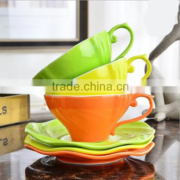Colorful Chinese Ceramic Cup and Saucer Set for Tea or Coffee