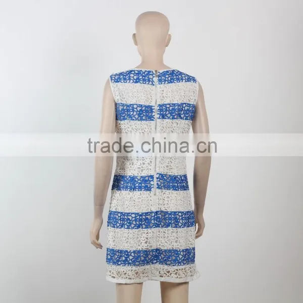 Latest Net Dress Blue and White Stripe Dress Fitness Dress for Girl Woman Summer Dress photo-3