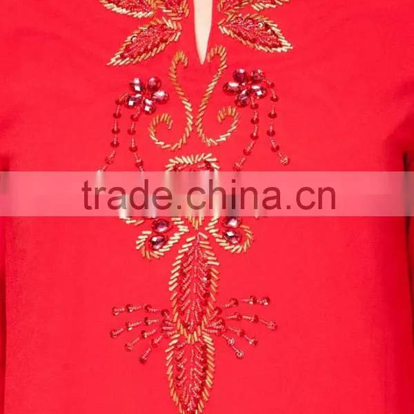 Red 100% Polyester Embroidered Beaded Elegant Women Muslim Dress photo-6