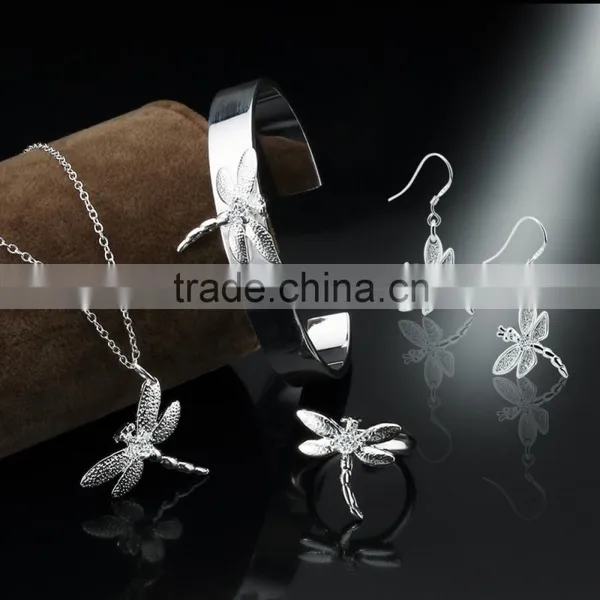 2016 Rellecona Dragonfly Design Silver Jewelry Set Synthetic Cubic Zirconia for Women
