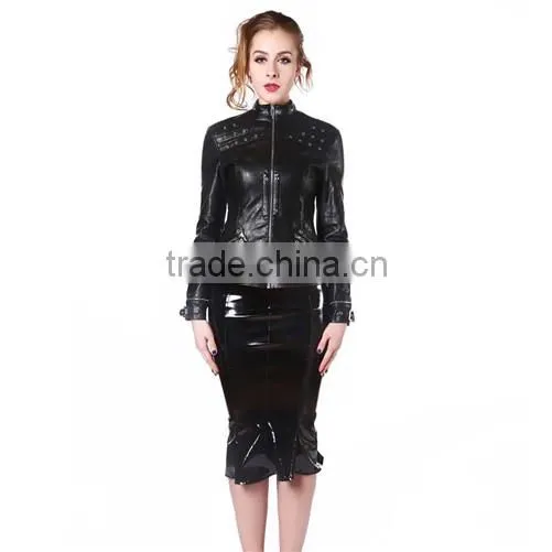 2016 Newest Style Hot Sexy Long Pvc Dress Tight Ladies Leather Catsuit