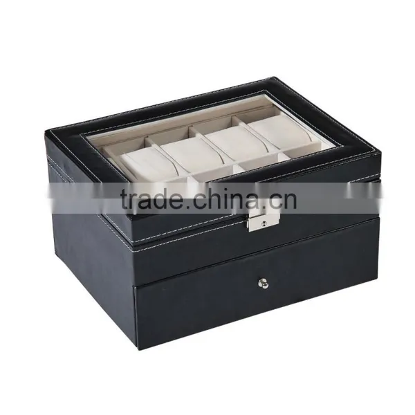 HomCom 20 Watch PU Leather Glass Top Display Jewelry Box - Black