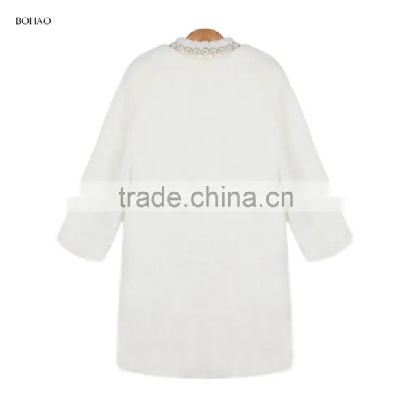 Wholesale Luxurious Long White Fox Fur Coat With Diamond Collar And Seven Sleeve photo-3