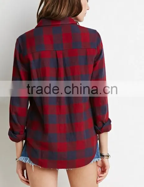 New Casual Button Down Lapel Neck Plaids Flannel Blouse Shirts photo-3