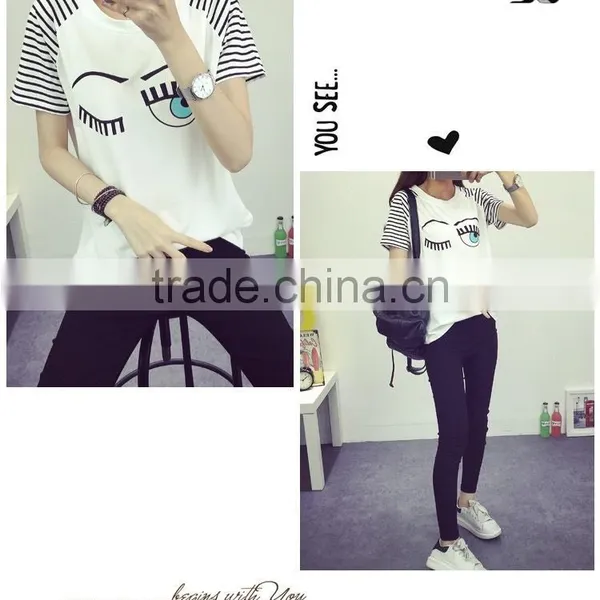Women Creative Face Eyes Cotton Causal t Shirt photo-4