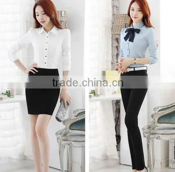 2016 New Style Women Fashion Long Sleeve Blue Shirt Ladies Office Formal White Shirt photo-4