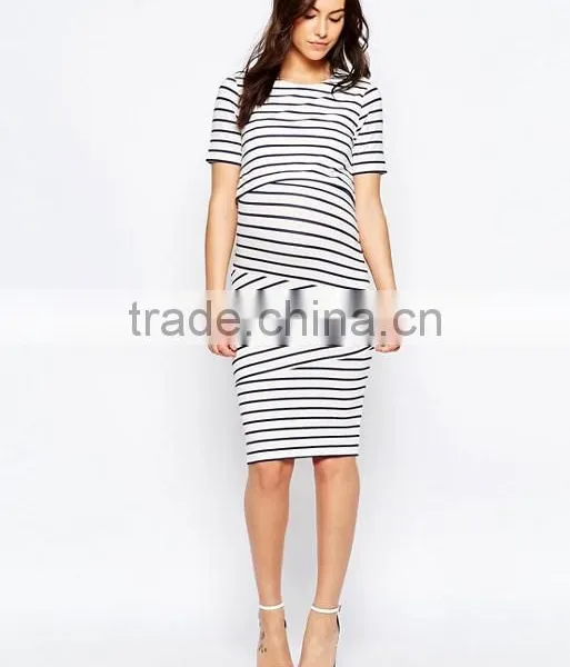 New Fashion Elegant Dress Short Sleeve High Quality Stripe Knitted Maternity Clothes photo-5
