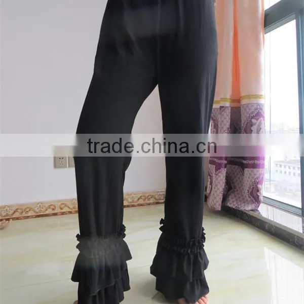 DYJ-084 Plus Size Adult Women's Ruffled Capris Ladies Plain Black Cotton Palazzo Buttoms Mommy and me Casual Pants photo-6
