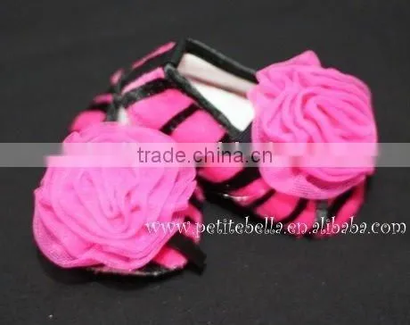 Hot Pink Zebra Print Shoes With Hot Pink Rosettes Pettishoes Crib Shoes MAS34