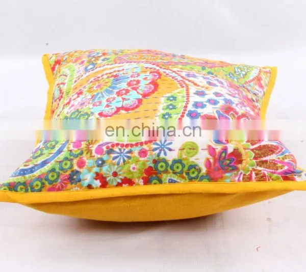 Hand-stitched Kantha Pillow Indoor & Outdoor-Indian Kantha Cushion Covers-Kantha Pillow Covers Textile Art photo-3