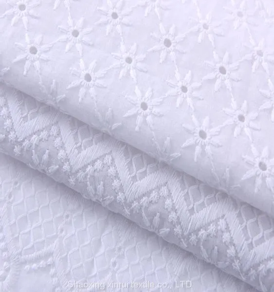 Custom Embroidered White Cotton Embroidery Lace Fabric photo-2