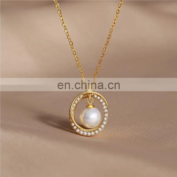 Women Accessories Circle Pearl Charm Pendant Simple Box Chain 925 Silver Necklace photo-5