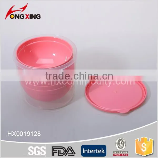 Round Pink Color Salad Plastic Bowl Set With Lid photo-4