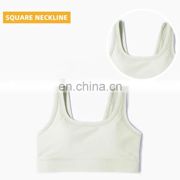 Athletic Ribbed Yoga Fitness Women Square Neckline Sports Bra Biker Shorts Set Gym photo-5
