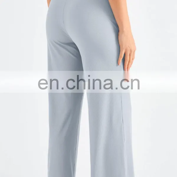Anti-UV Sunscreen Loose Wide Legs Yoga Pants Solid Ribbed Drawstring Trouser Legs Sports Running Trousers Casual Women Gym Wear photo-3