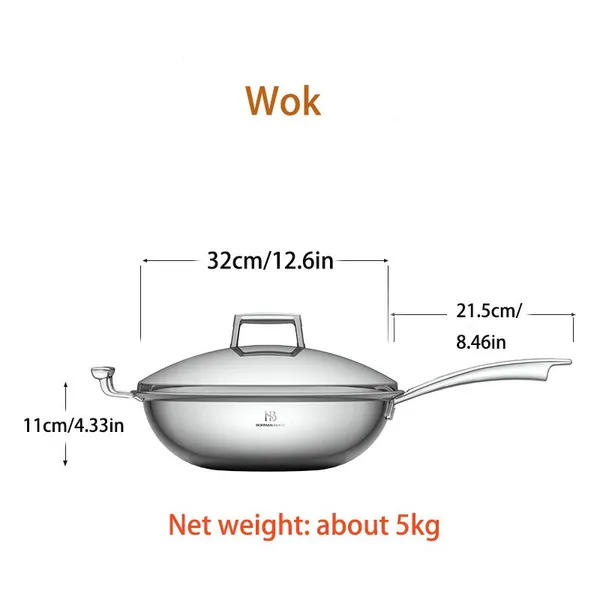 Luxurious Premium Tri-Ply Stainless Steel Wok With Stainless Steel Lid, Multi-Purpose, Versatile Fry Pan for Gas & Induction Cooking, Healthy Cooking, High Quality Cast Steel Handle, Perfect for Home Kitchens, Versatile Kitchen Cookware