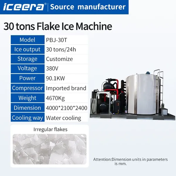 30tons Industrial Chip Flake Ice Making Machine Thick Scale Ice Machine for Fishery Seafood Preservation photo-2
