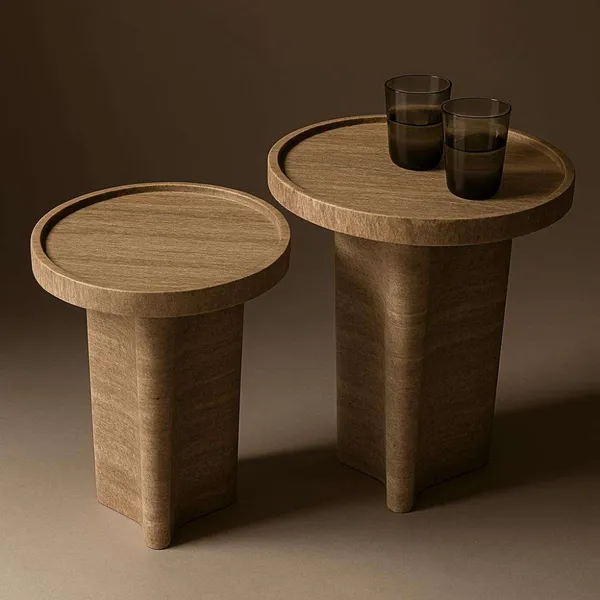 High Quality Nice Design Travertine Coffee Table With Cylindrical Base | Minimalist Marble Side Table for Modern Living Room photo-3