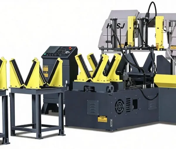 The Hongshengjie H-22N CNC band saw machine is dedicated to batch sawing of bar materials with diameters ranging from 12 to 50 mm.