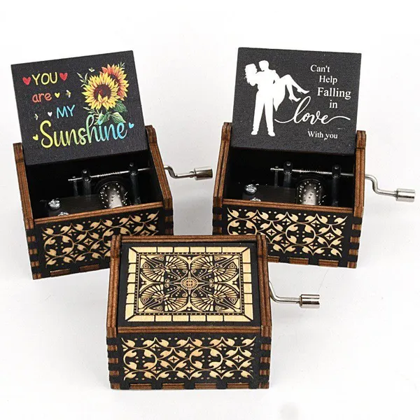 Wholesale Price Personalized Caja Musica Musical Gifts Crafts Custom Laser Engraved UV Printing Antique Vintage Wood Wooden Music Boxes Factory