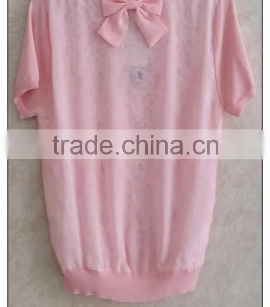 Sweet Bow Chiffon Knitting Wear Sexy T-shirt for Summer