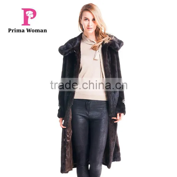 2015 Autumn And Winter Women Medium Length Coat With Mink Fur Hat Overcoat photo-5