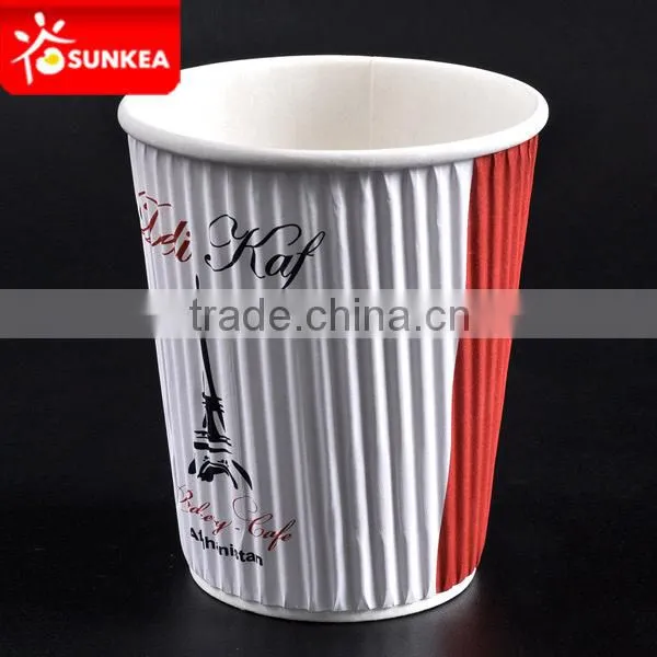 Logo Print 12oz 400ml Disposable Hot Coffee Elegant Ripple Paper Cup With Lids photo-5