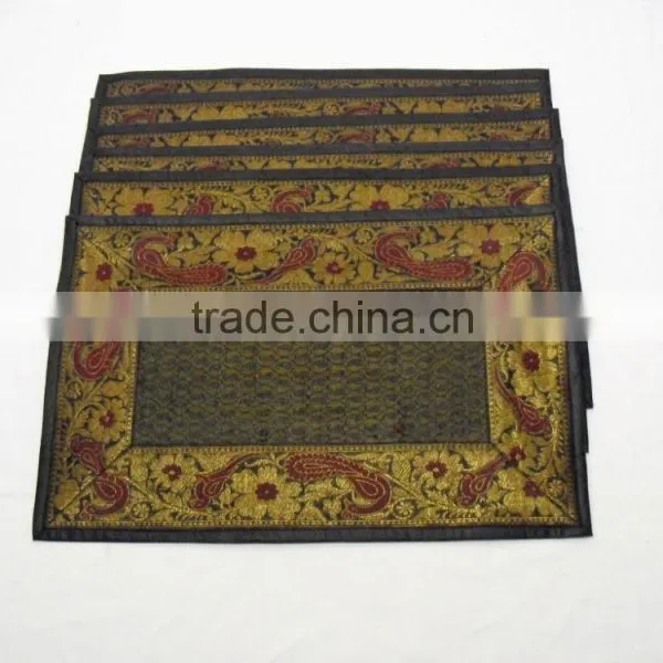 Indian Silk Table Runner With 6 Place Mats & 6 Coaster in Black Color Size 16*62 photo-3