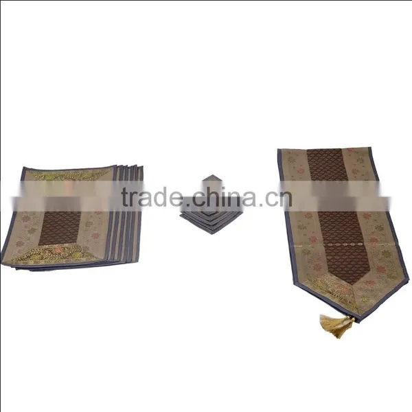 Placemats and Coaster in Navy Blue Color Indian Silk Table Runner photo-2