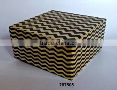 Wooden Box Painted Black Waves