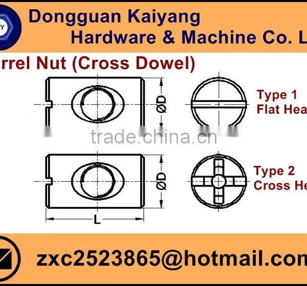 Barrel Nut (Cross Dowel); Bright (White) /Blue /Yellow Zinc Plated; M5, M6, M8, photo-3