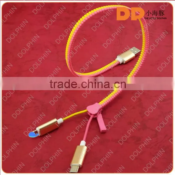 Top Sell Product Colorful Zipper Usb Cable Illuminated Fluorescent Zipper Cable 2 in 1 Usb Data Cable photo-5