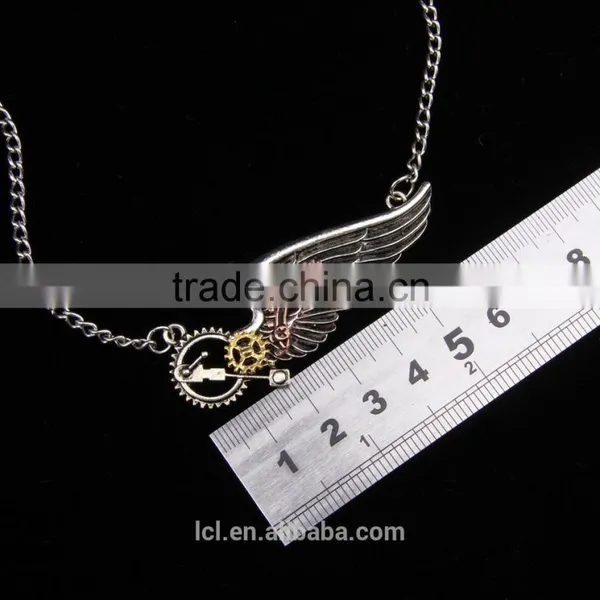 2015 Yiwu Fashion Jewelry Hot Sale New Design Steampunk Necklace Gear Steam Angel Wing Necklace Statement Necklace photo-5
