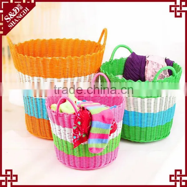 Wholesale 2-handles Bright Mix Colors Plastic Weave Dirty Clothes Basket photo-2