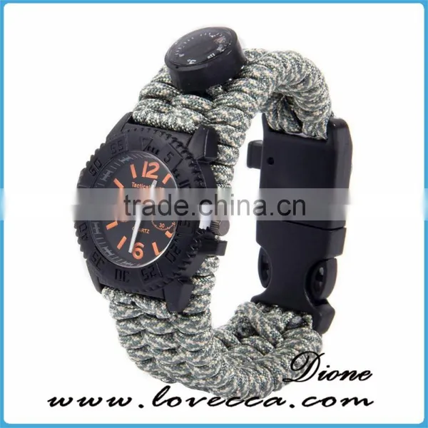 Multifuctional Paracord Survival Watch With Compass Whistle Fire Starter Watchband Bracelet Outdoor Activities Tool photo-2