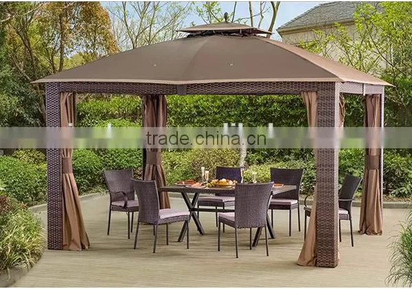 12' x 10' Wicker Gazebo, Large, Brown/Gold Trim photo-2