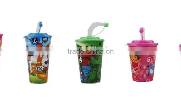350ml PP Promotional Plastic Beverage Drinking Cup With Straw photo-2