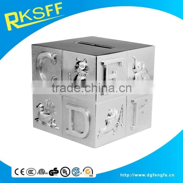 Cube Silver Alphabet and Animal Money Bank/coin Bank Box for Kid Christmas Gift photo-3