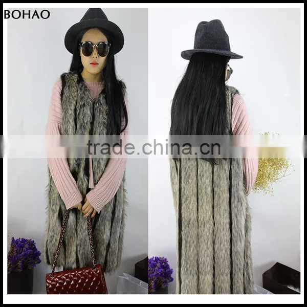 Women Dyed Colors Simple Design Faux Fur Long Gilet Vest photo-3
