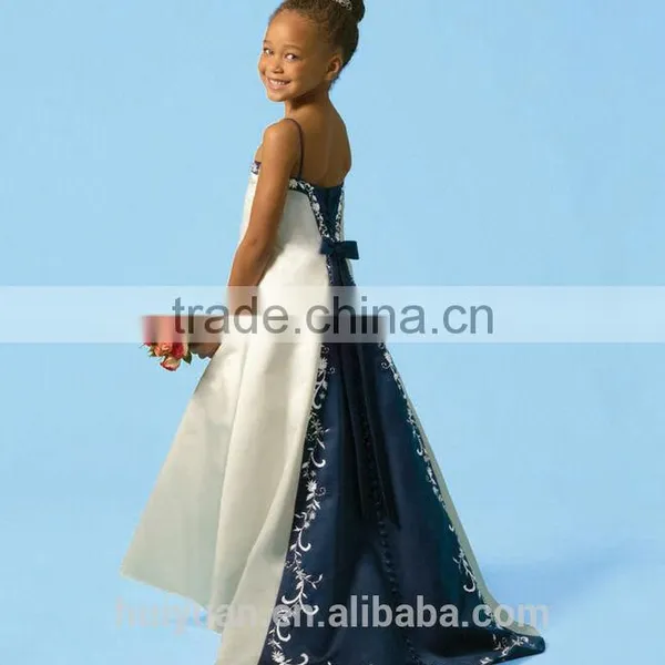 Satin Spaghetti Strap Baby Gown Flower Girl Dresses Royal Blue photo-2