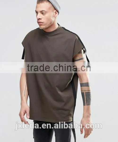 Custom Men Fashion Super Oversized Sleeveless Heavyweight Jersey T-shirt With Taping photo-4