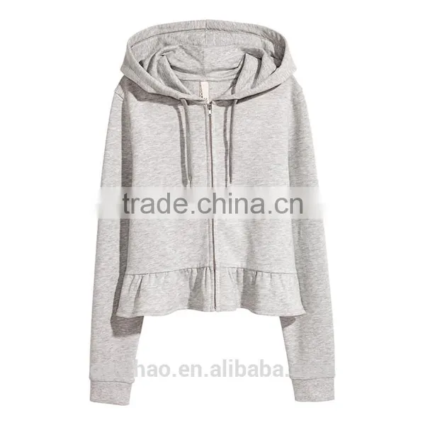 Yihao 2017 Spring Autumn New Long Sleeve Ruffle-hem Hooded Sweatshirt Hoodie Custom Logo photo-3